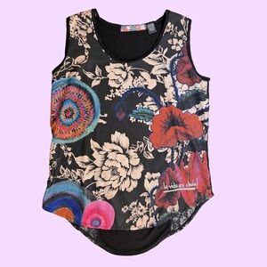 Desigual Black Floral Top with Silver Script